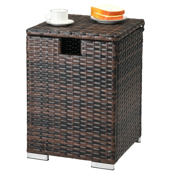 Iron Frame Gas Bottle Storage Rattan Side Table Brown Gradient, 40*40*57cm