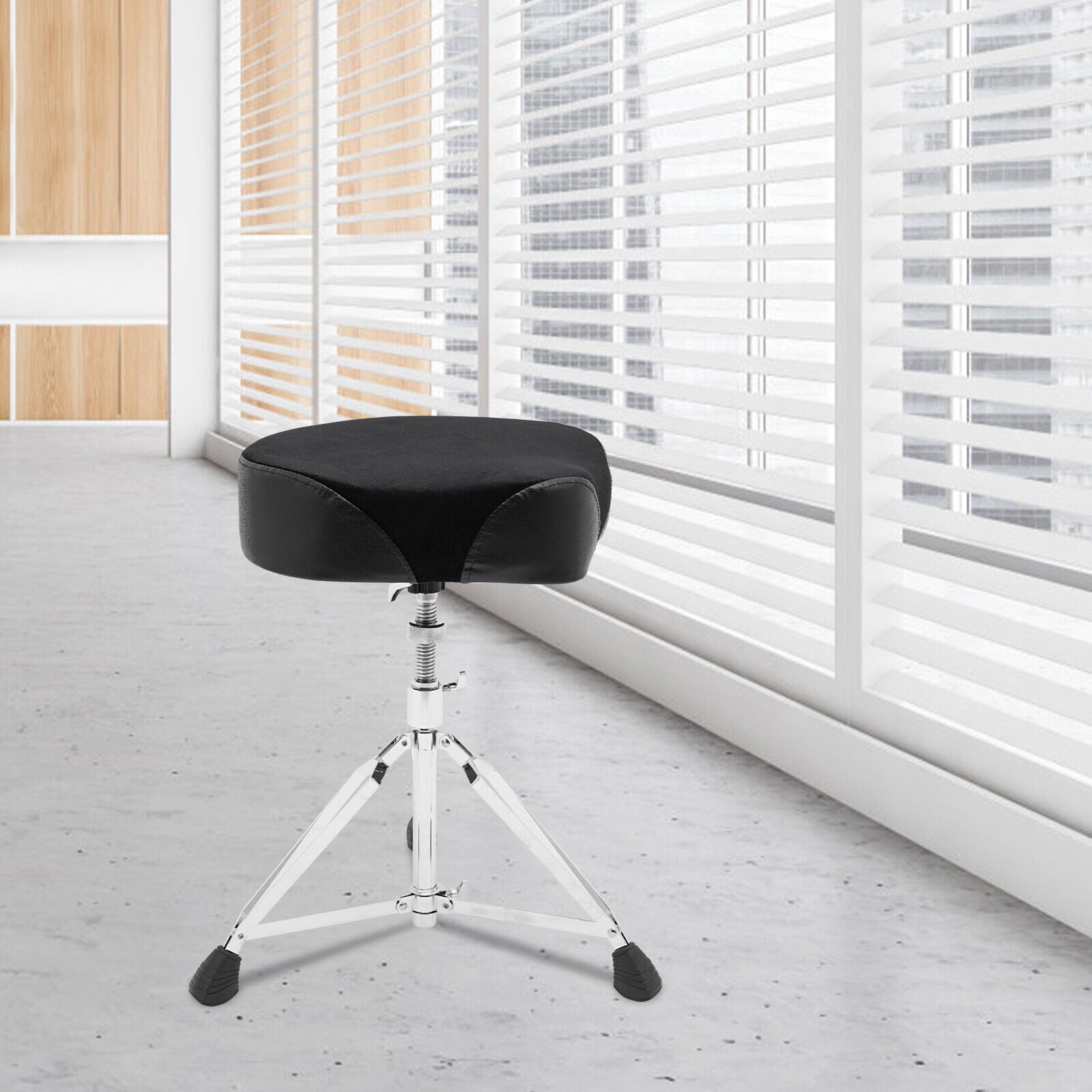 Iron Frame, PU Seat Padded Drum Seat  Black+Silver Adjustable Drum Stool, Foldable and Portable Drum Chair Seat