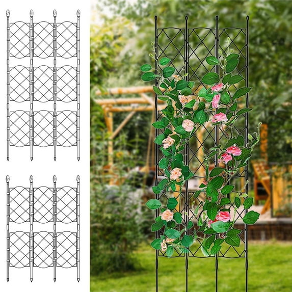 Iron Garden Climbing Frame | Adjustable 3-Panel Trellis for Potted Plants | Rust-Resistant Metal Support | All-Weather Outdoor Use | Expandable 35"-53" | Easy Assembly for Patio, Balcony, Yard