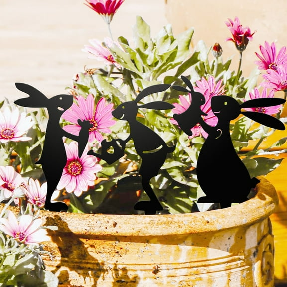 Iron Garden Decorations Rabbits Grass Stakes, Handmade Outdoor Patio Sculptures for Courtyard, Whimsical Easter Decor, Family Gathering Gift Idea, Garden Art Lawn Ornaments for Spring Akmoler