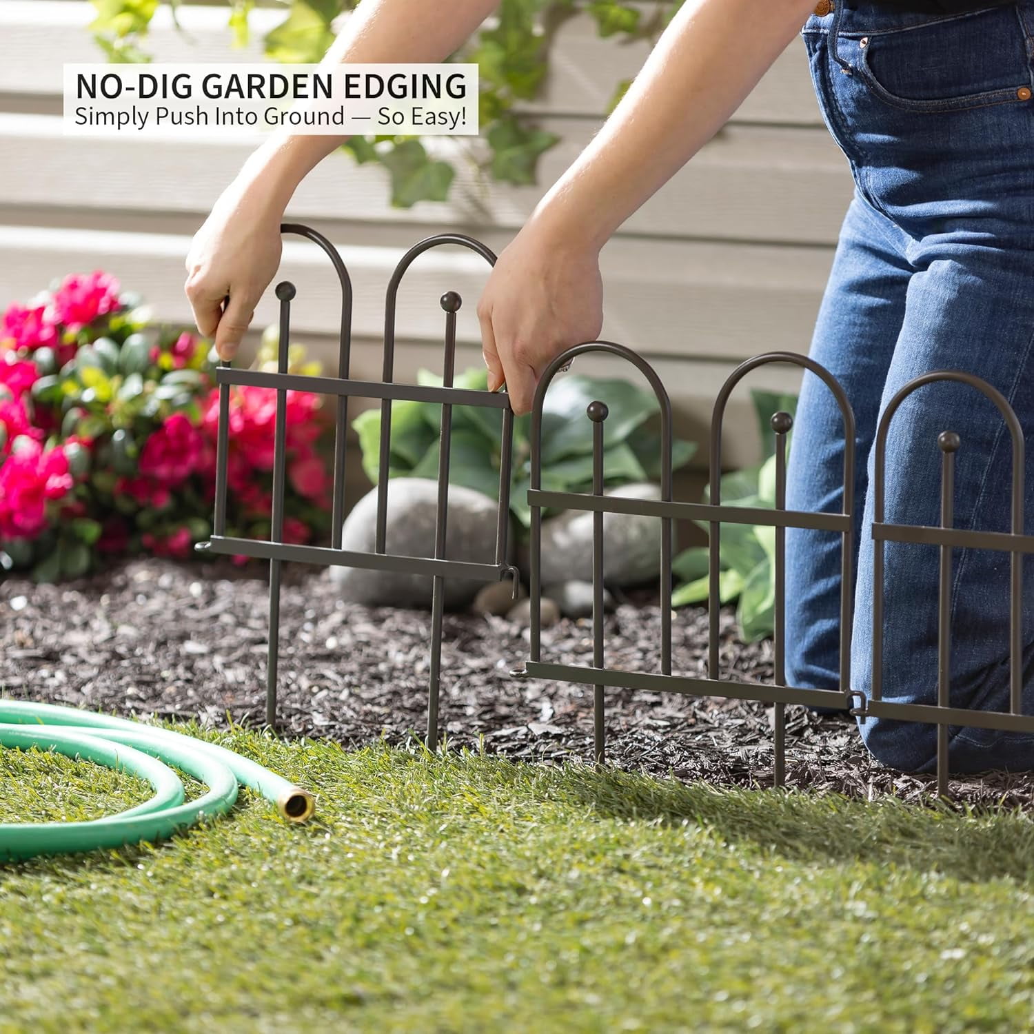 Iron Garden Fence Edging for Flower Bed, Yards, Lawn | Decorative Gunmetal  | .5 ft Fencing