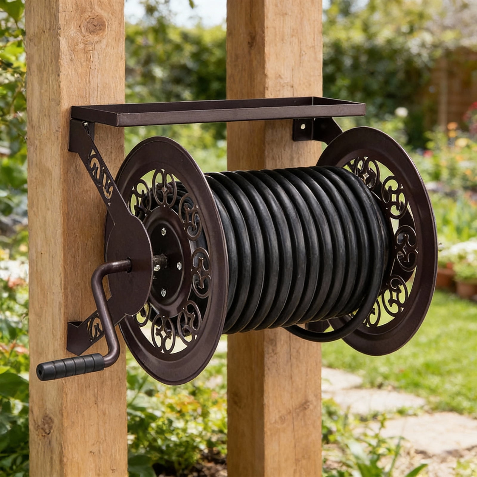 Iron Garden Wall Mount Garden Hose Reel 3/4inx173ft