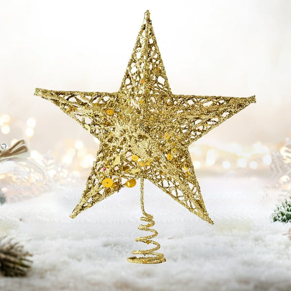 Iron Glitter Christmas Tree Topper - 12x10 Inch Pentagram Star for Holiday Tree Decor Gold