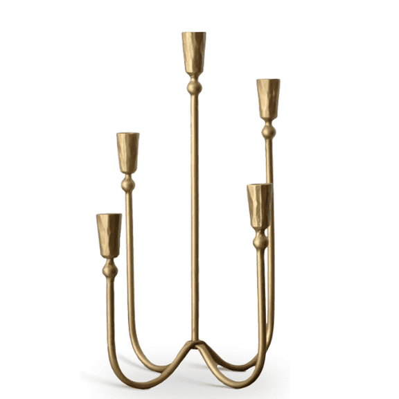 Large Iron Candelabra Centerpieces for Tables, 17.7'' Tall Taper Candle Holders, Vintage Brass Gold Candlestick Holders,  Antique Fireplace Mantel Decorations for Living Room, 5 Arms