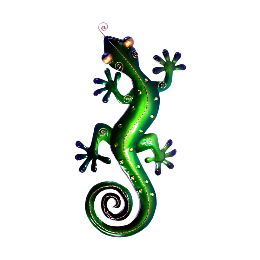 Handmade Green Tin and Iron Gecko Wall Figurine
