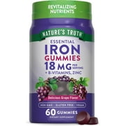 Iron Gummies | 60 Count | with B Vitamins & Zinc | Grape Flavor | by Natures Truth