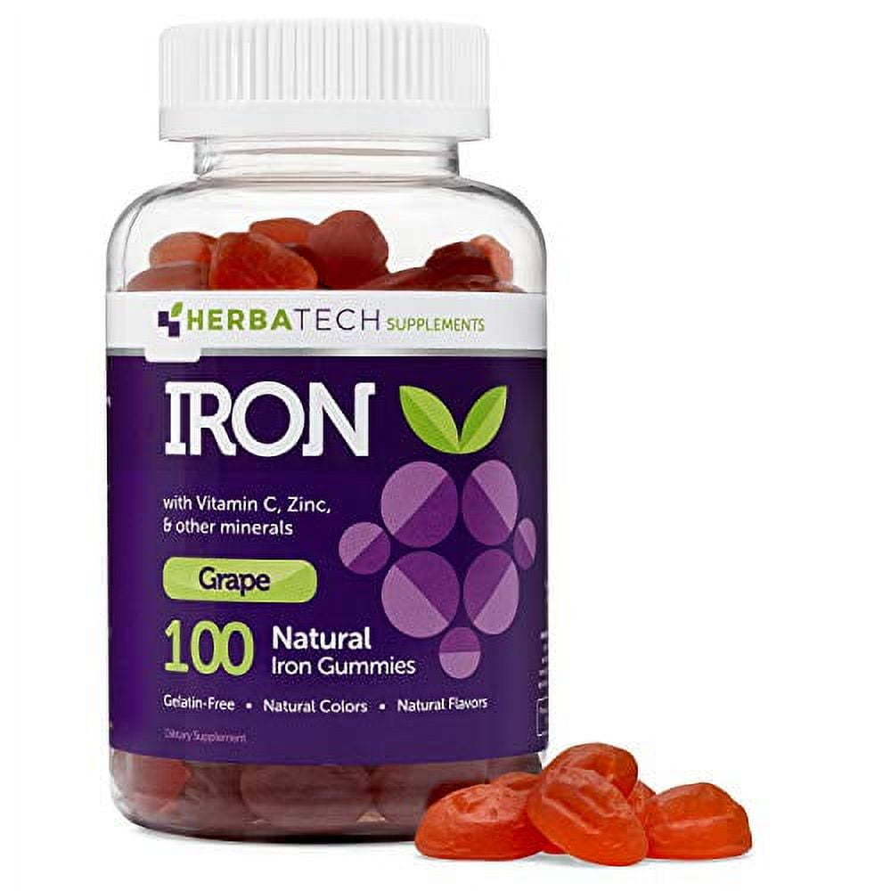 Iron Gummies for Adults and Kids, Chewable Multivitamin Supplement with Iron, Vitamin C, A, B