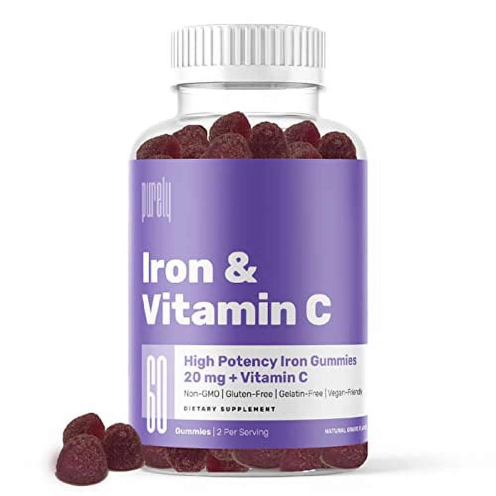 Iron Gummies Plus Vitamin C by Purely for Iron Deficiency and Anemia Natural Grape Flavor