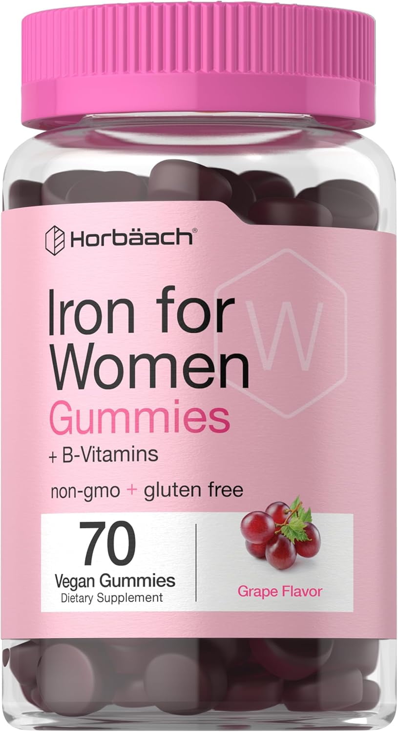 Iron Gummies for Women | Supplement with B Vitamins | 70 Count | Grape Flavor | Vegan, Non-GMO & Gluten Free | By Horbaach