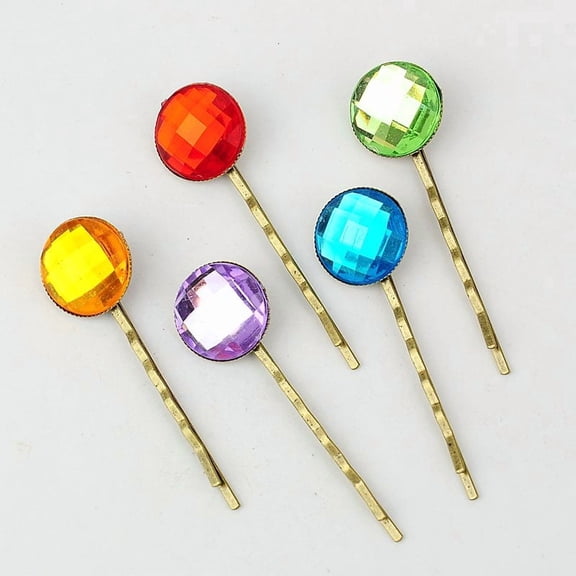 Iron Hair Bobby Pins with Acrylic Rhinestone Cabochons Mixed Color 63mm