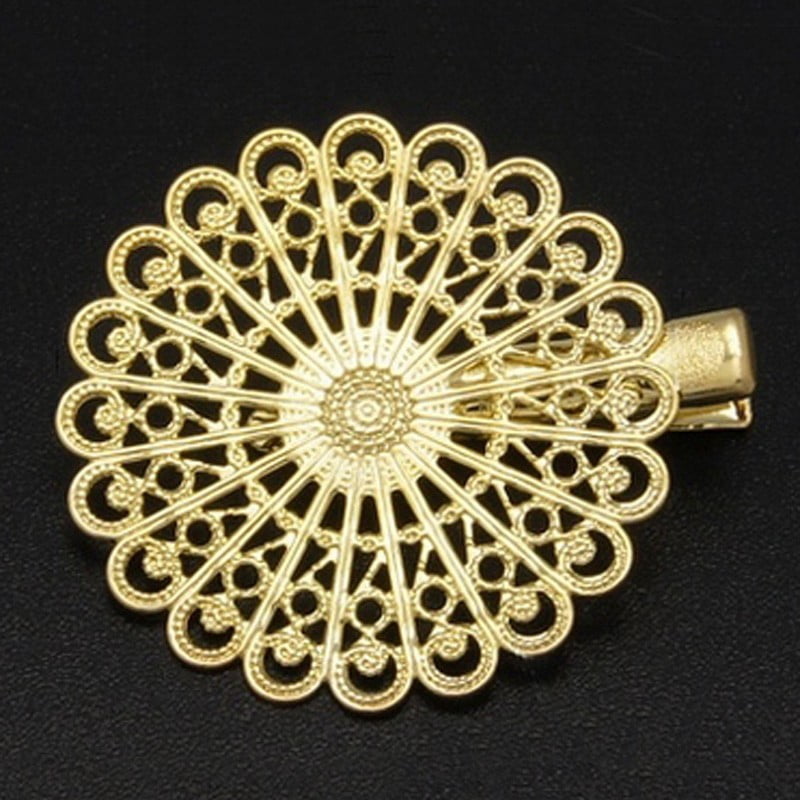 Iron Hair Clip with Brass Flower Tray Golden 38x39~45mm