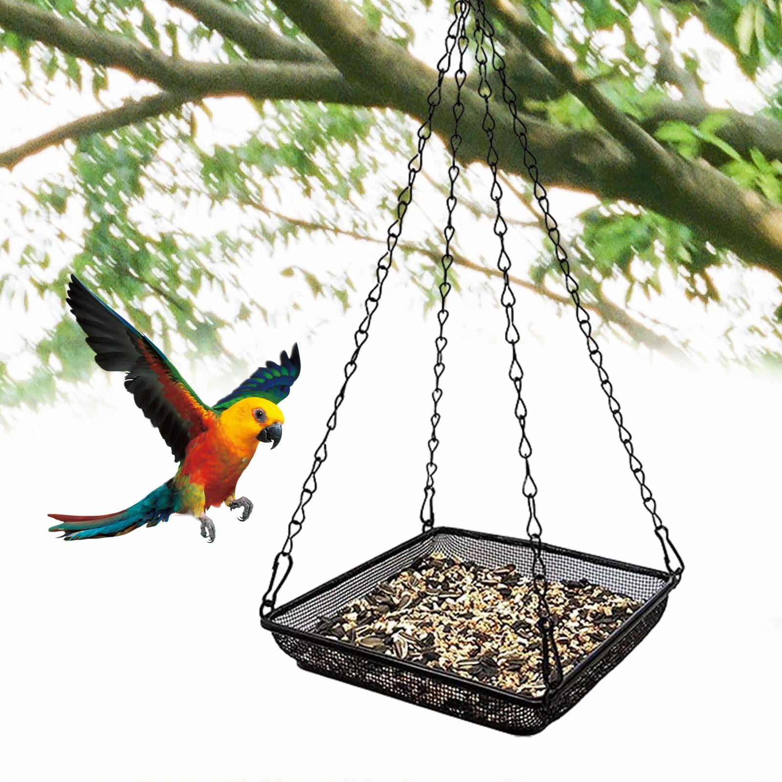 Iron Hanging Bird Feeder Durable Chains Metal Mesh Platform Tray for