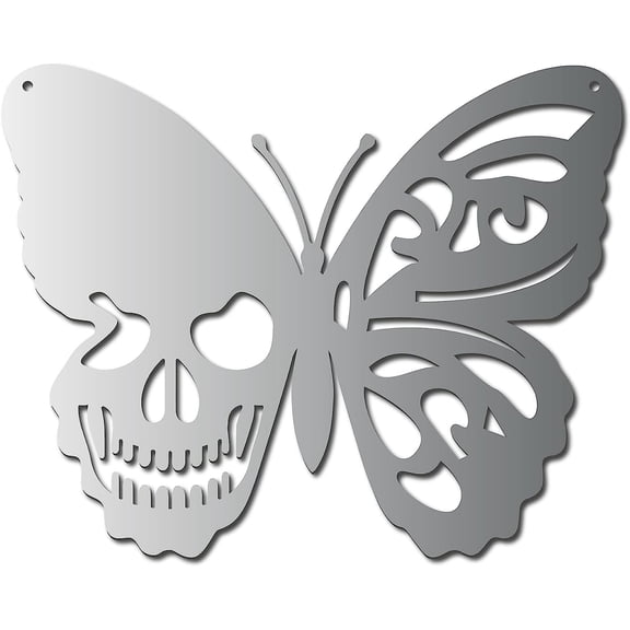 Iron Hanging Decors Metal Art Wall Decoration Butterfly with Skull for Living Room Home Office Garden Kitchen Hotel Balcony with Wall Anchor & Screw Silver color Plated 300x239x1mm