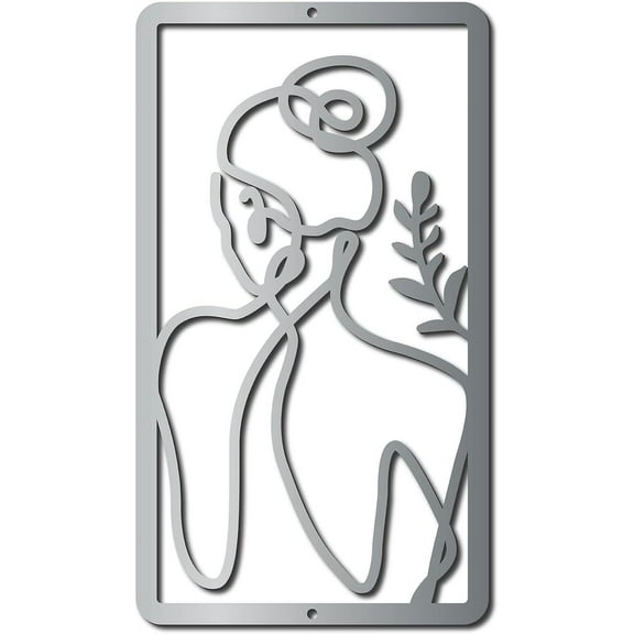 Iron Hanging Decors Metal Art Wall Decoration Rectangle With Woman Shadow for Living Room Home Office Garden Kitchen Hotel Balcony with Wall Anchor & Screw Silver Color Plated 300x170x1mm