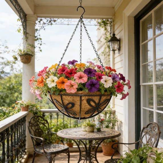Iron Hanging Flower Pot Basket for Garden Patio Decoration, Sturdy Planter Holder for Indoor Outdoor Use, 10.04x10.04x4.72 Inch Brown