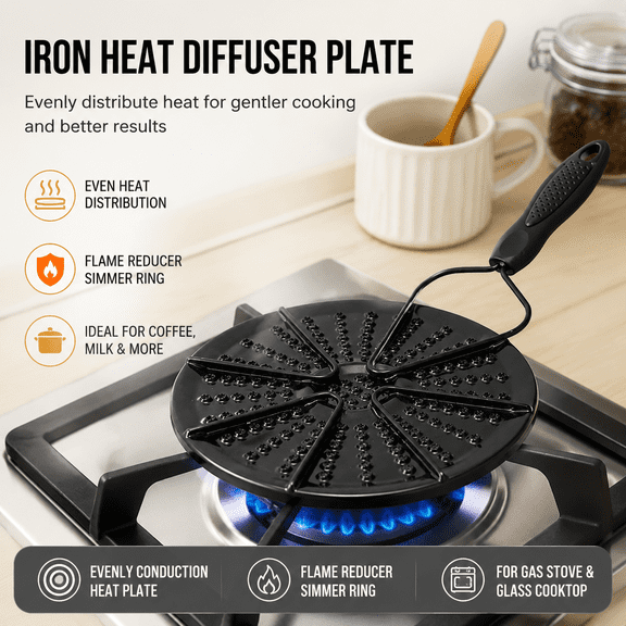 Iron Heat Diffuser Plate, Evenly Conduction Heat Plate, Flame Reducer Simmer Ring For Gas Stove Glass Cooktop Converter Coffee Milk