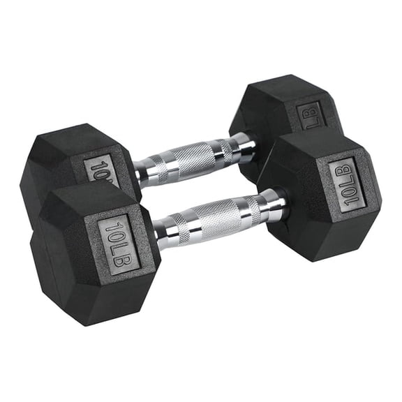 Iron Hexagonal Cast Exercise Dumbbell Free Weight with Contoured Textured Grip for Home Gym Exercise and Strength Training, 10 Pounds