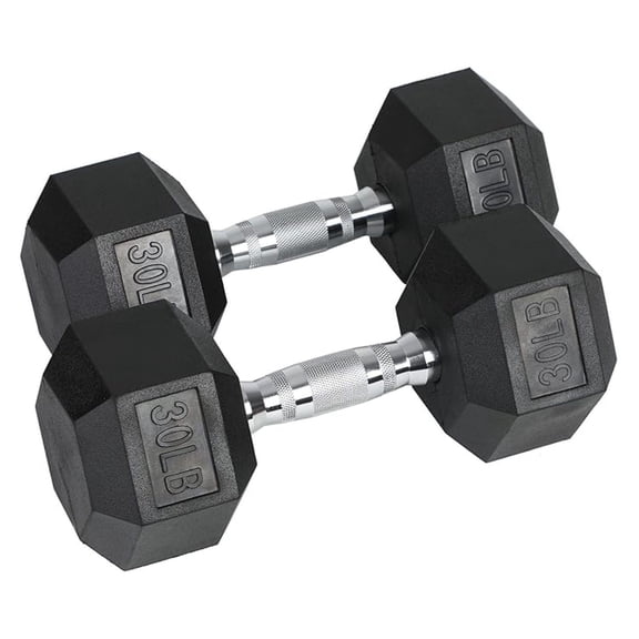 Iron Hexagonal Cast Exercise Dumbbell Free Weight with Contoured Textured Grip for Home Gym Exercise and Strength Training, 30 Pounds