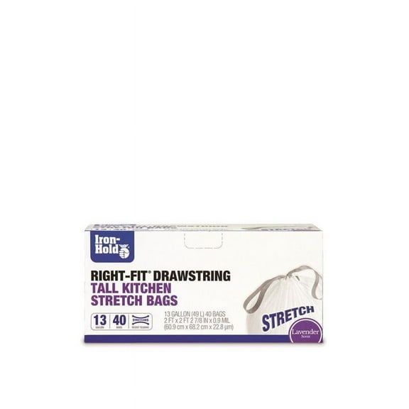 Iron Hold 13 gal Right-Fit Drawstring Lavender Scent Tall Kitchen Bags, 40 per Pack - Pack of 8