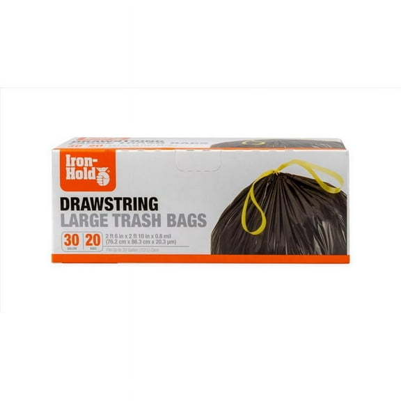 Iron Hold 6041196 30 gal Drawstring Trash Bags, 20 per Pack - Pack of 12