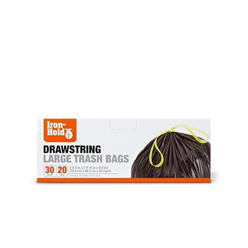 Iron-Hold Large Trash Bag - 30 Gallon, 20 Ct (Pack of 12), Drawstring
