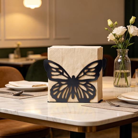 Iron Hollow Metal Tissue Holder Decorative Napkin Rack Napkin Holder Wing Pattern Storage Stand Western Restaurant Hotel Home Kitchen Dining Table Organizer Industrial Style Tissue Dispenser