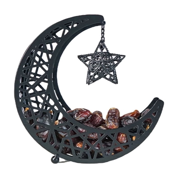 Iron Hollow Moon Shaped Tray for Eid Celebration Dessert and Pastries Serving Plate Small Snacks Storage Container