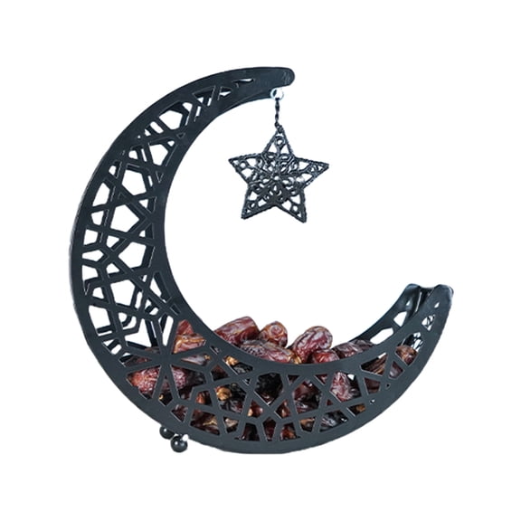 Iron Hollow Moon Shaped Tray for Eid Celebration Dessert and Pastries Serving Plate Small Snacks Storage Container