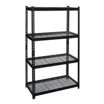 Iron Horse 2300 Riveted Steel Wire Deck Shelving 4-Shelf Unit, 18D x 36W x 60H, Black