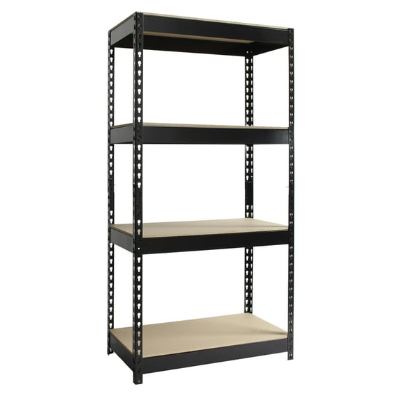 Iron Horse 3800 Riveted Steel Shelving, 4-Shelf, 16Dx30Wx60H, Black
