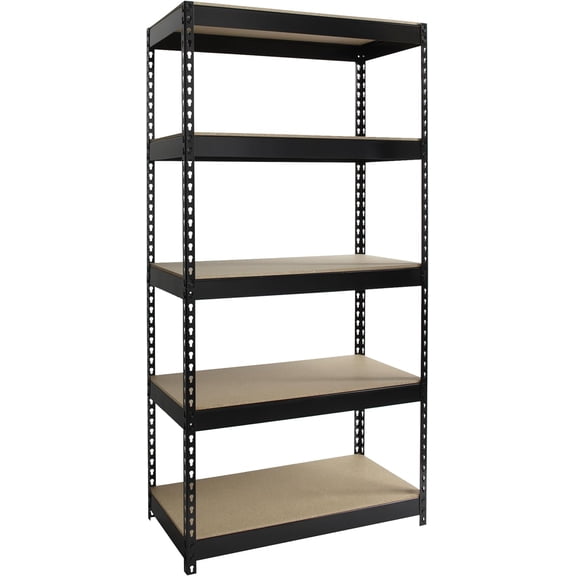 Iron Horse 3800 Riveted Steel Shelving 5-Shelf Unit, 18D x 36W x 72H, Black