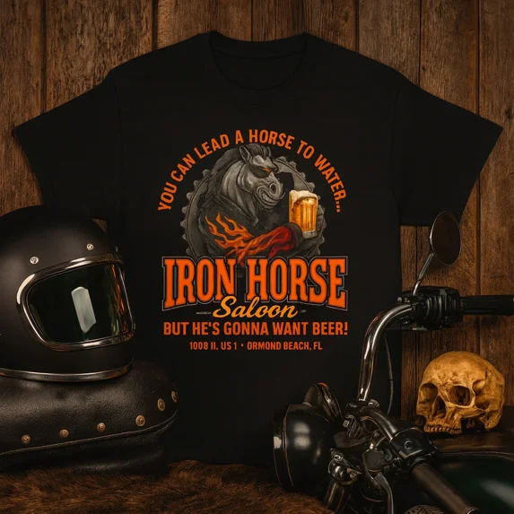 Iron Horse Saloon T-Shirt – Biker Bar Graphic Tee Shirt Motorcycle Rally Apparel