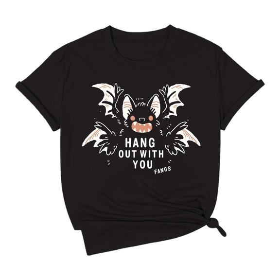 Women's Halloween Cute Bat Print Short Sleeve T Shirt