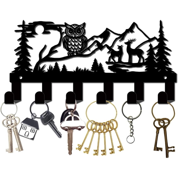 Iron Iron Wall Mounted Hook Hangers 6-Hook Decorative Organizer Rack for bag Clothes Key Scarf Hanging Holder Musician Owl 130x270mm Hole: 5mm