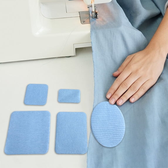 Iron on Jean Patches for Clothes, 5-12.5Cm Washable Jean Mending Kit, No-Sew Fabric Patches for Jeans, Jackets, Bags, Strong Adhesive, Machine Washable, Durable, Light Blue(5 Pc)