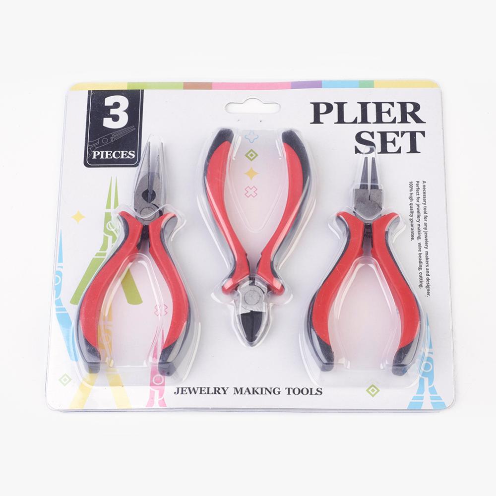 Iron Jewelry Tool Sets: Round Nose Pliers Wire Cutter Pliers and Side Cutting Pliers Red 110~127mm 3pcs/set