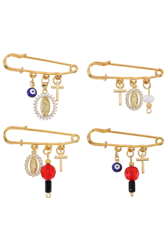 Iron Kilt Pins Brass Micro Pave Cubic Zirconia Pendant Brooch & & Golden 28~45x50mm 4pcs/set