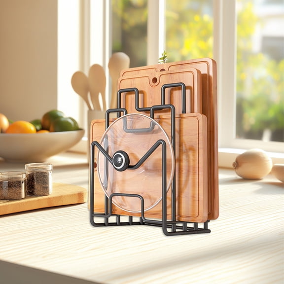 Iron Kitchen Chopping Board Holder Pot Lid Organizer Rack Countertop Storage Shelf for Cutting Boards Plates Utensils Under Sink Cabinet 1-Pack