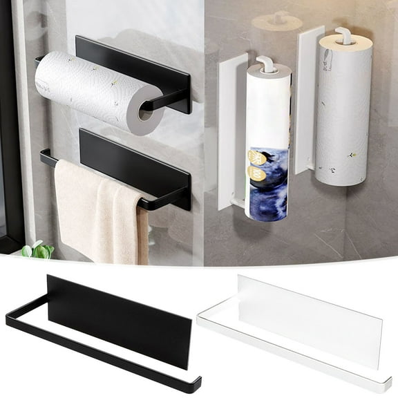 Iron Kitchen Roll Holder | No-Drill Adhesive Towel Rack | Durable Rust-Resistant Iron | Multi-Purpose Organizer for Bathroom, Cabinet, Kitchen | Easy Installation, Black Finish, Wipe Clean