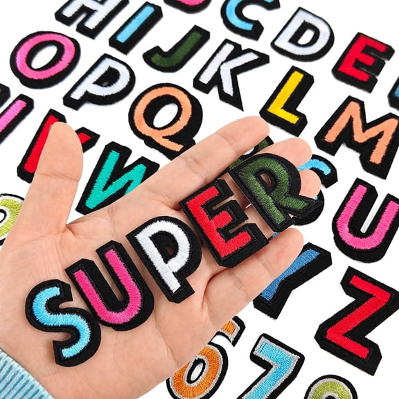 Iron on Letters for Fabric, 108Pcs Embroidered Alphabet and Number Patches A-Z 0-9, Iron on or Sew on Letters for Clothes, Hats, Socks, Jeans, Bags, DIY Personalization, Multiple Colors