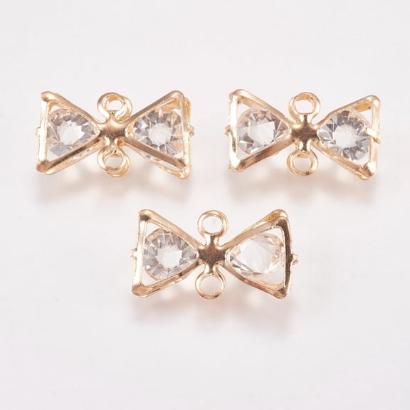 Iron Links connectors with Glass Rhinestone Bowknot Crystal Light Gold 12.5x22.5x7mm Hole: 2mm