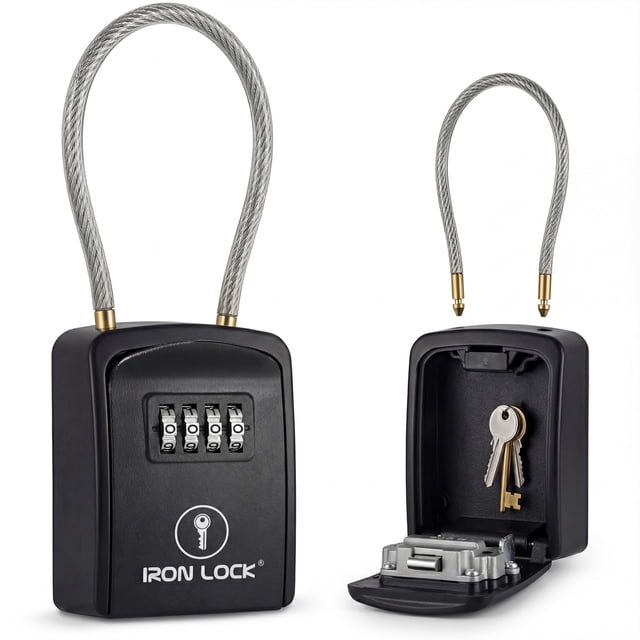 Key Lock Box Labels Iron Lock Large Portable Key Lock Box with 4-Digit Combination ...