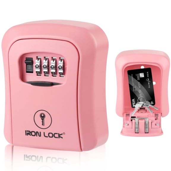 Iron Lock Key Lock Box Wall Mount Medium Waterproof Heavy-Duty Metal Safe with 4-Digit Combination for Outdoor Access, Home Entry, Office Security, Rentals & Airbnb Use (Pink, Medium)