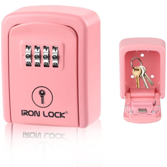 Iron Lock Key Lock Box Wall Mount  Waterproof Heavy Duty Metal Lock Box for Keys with 4-Digit Combination & Resettable Code  Outdoor/Indoor Key Safe for Home, Office & Airbnb (Pink, Small)