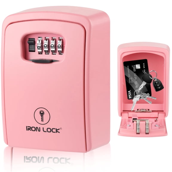Iron Lock Key Lock Box XXL Wall Mount  Waterproof Outdoor Key Safe with Heavy-Duty Metal Body & 4-Digit Combination  Lock Box for Keys Outside for Home, Rentals & Realtors Extra Large (Pink, XXL)
