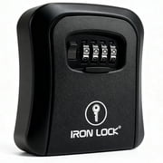 Iron Lock  Key Lock Box Wall Mount   Medium Waterproof Heavy-Duty Metal Safe with 4-Digit Combination for Outdoor Access, Home Entry, Office Security, Rentals & Airbnb Use Black, Medium
