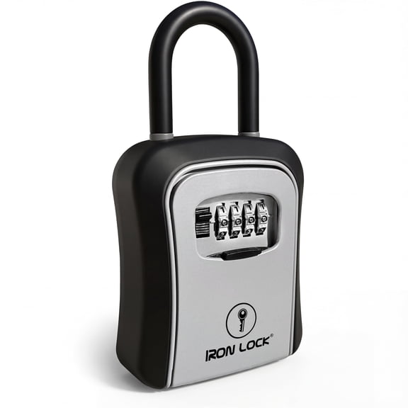 Iron Lock® Key Lock Box Portable with U-Shackle & Wall Mount – Medium Waterproof Heavy-Duty Metal Safe with 4-Digit Combination for Spare Keys Outside on Door Knob, Fence or Gate (Grey, Medium)