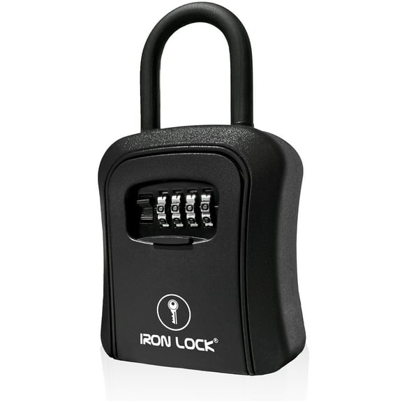 Iron Lock Medium Waterproof Key Lock Box with U-Shackle & 4-Digit Combo - Portable or Wall-Mountable
