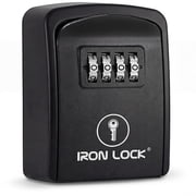 Iron Lock  Key Lock Box Wall Mount   Waterproof Heavy Duty Metal Lock Box for Keys with 4-Digit Combination & Resettable Code   Outdoor/Indoor Key Safe for Home, Office & Airbnb Black, Small