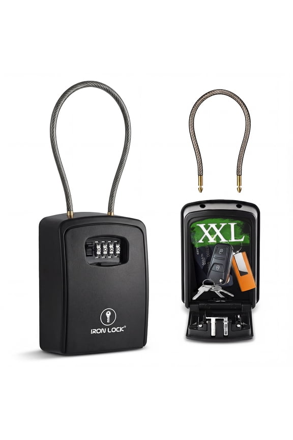 Waterproof X-Large Lock Box w/ Cable & 4-Digit Combo - Wall/Portable - Spacious Valuables Storage